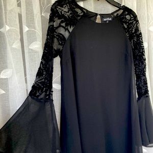 Size Small - Women’s Dress - Black Shift Dress with Lace Detail Flare Sleeve